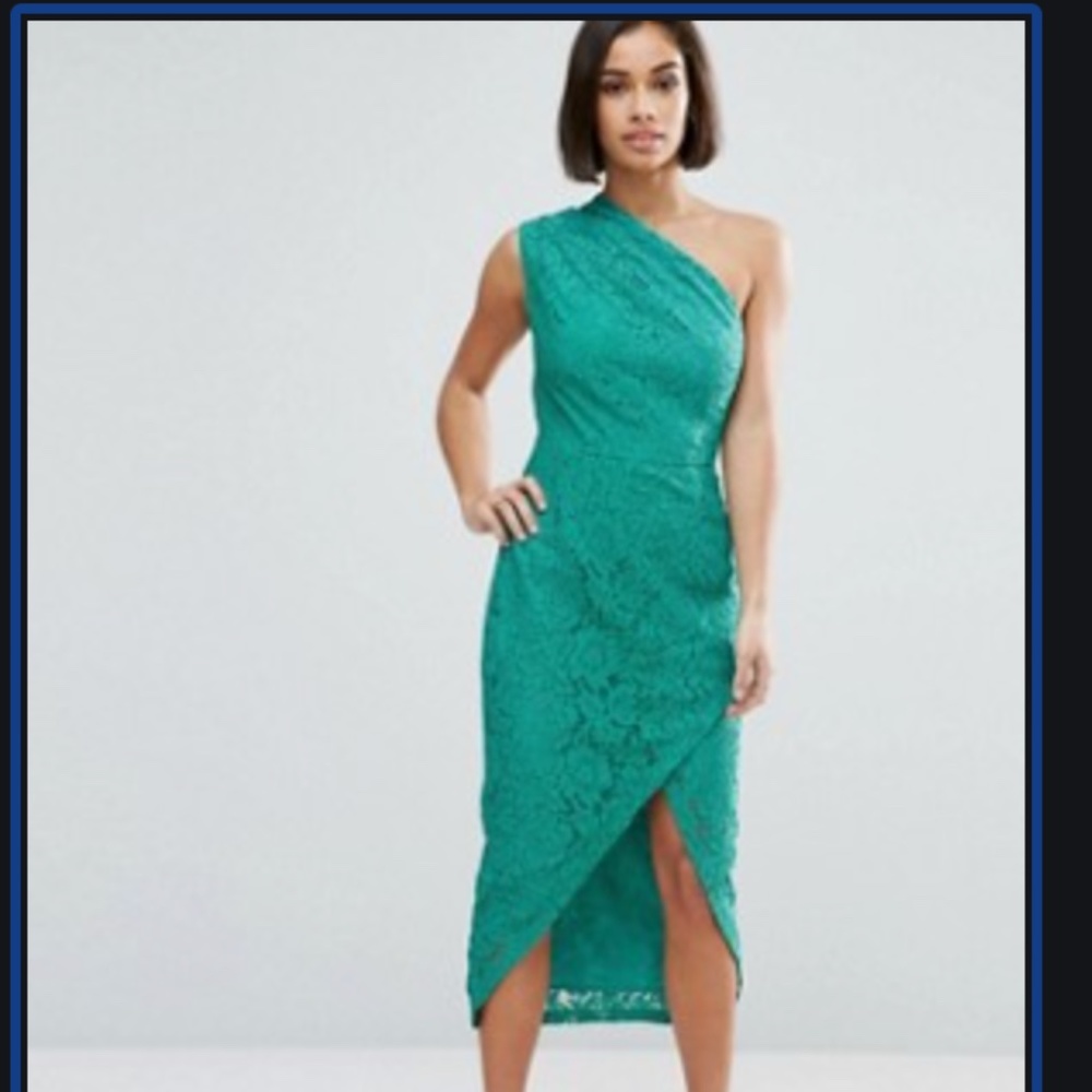 ASOS Lace One Shoulder Midi Pencil Dress